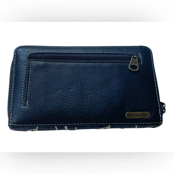 MONTANA WEST Southwestern Floral Turquoise Brown Black 3D Floral Flowers Wallet - Picture 11 of 16